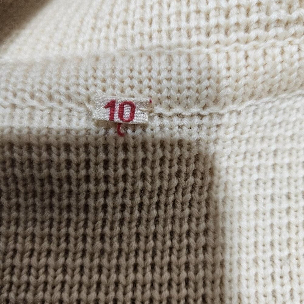 Vint Italian Virgin Wool Coat Jacket Sweater Women 10 Cream Knit Belt Italy 80s - Picture 11 of 13